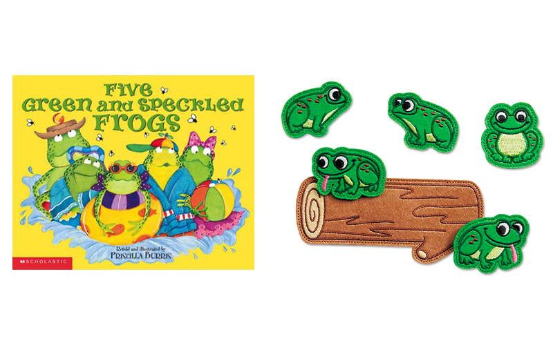 Five Green & Speckled Frogs storytelling set book and felt characters