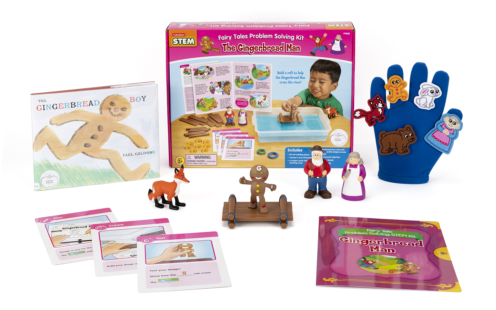 Contents of the Gingerbread Man steam puppets and early literacy kit