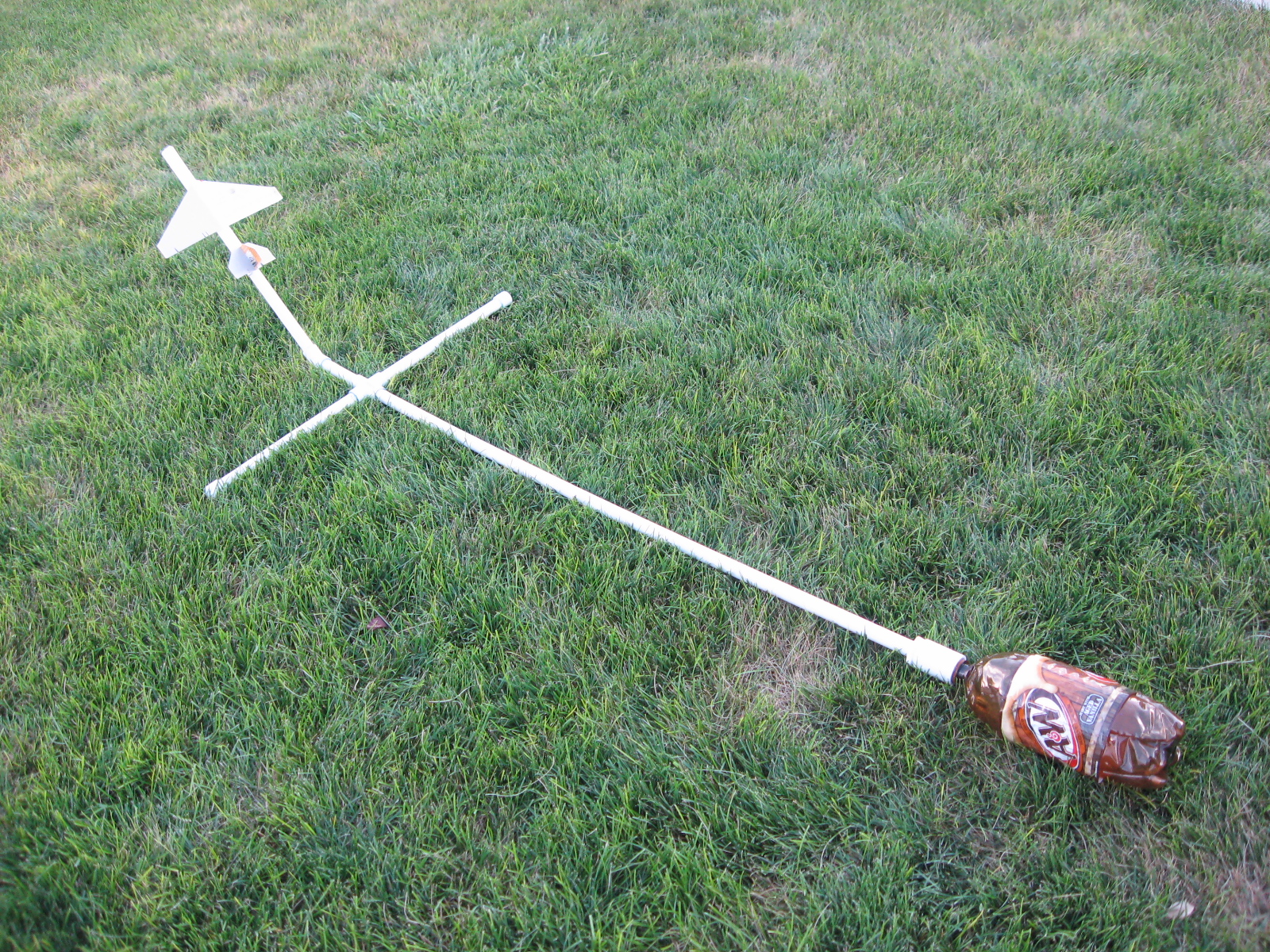 view of a stomp rocket assembled on the grass