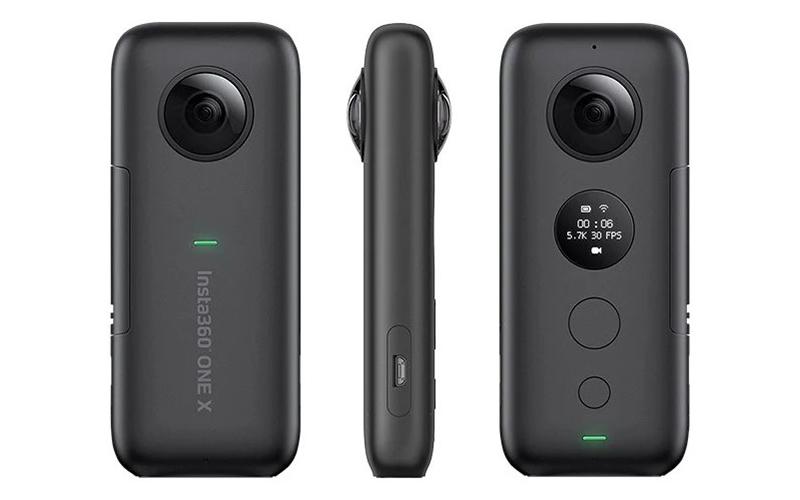Insta360 One X 360° Camera front, back, and side views